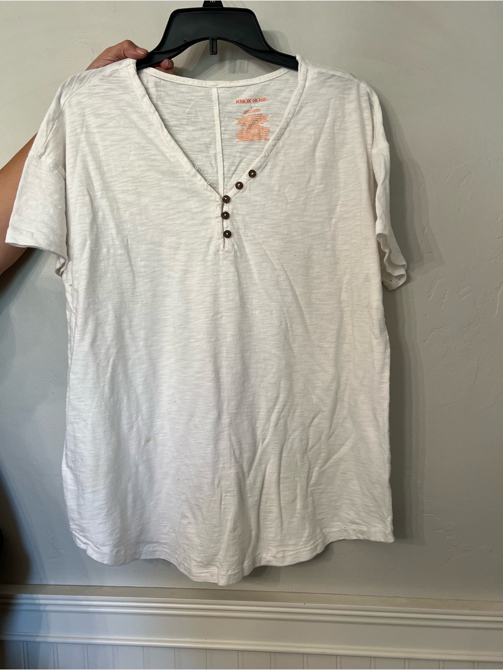 Knox Rose White Short-Sleeve V-Neck Henley with Button Detail